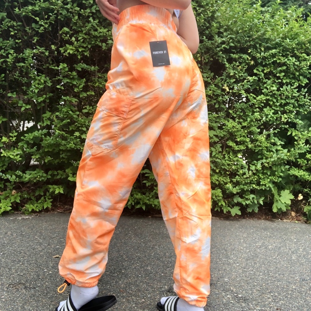 forever 21 neon orange tie dye cargo pants